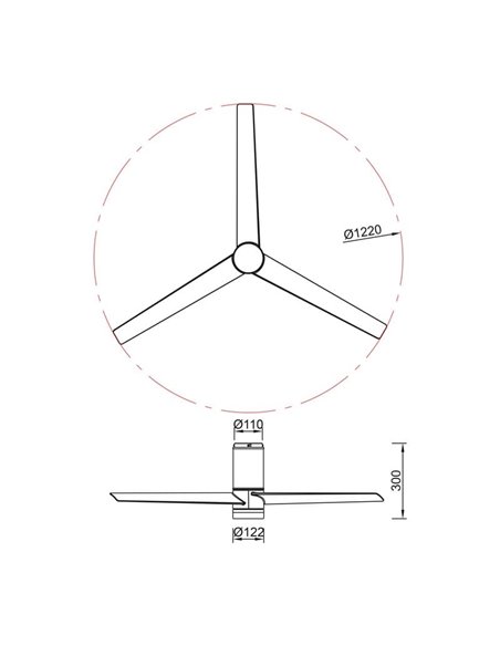 Ventilateur de plafond LED UP DOWN 35W, avec 2 lampes 45W, blanc, CCT 2700K-5000K, Ø122cm