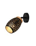 Aplique de Pared BIDAR con Interruptor incluido Bombilla excl. 1x E14 max. 10W IP20 Negro/Dorado