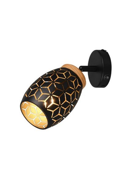 Aplique de Pared BIDAR con Interruptor incluido Bombilla excl. 1x E14 max. 10W IP20 Negro/Dorado