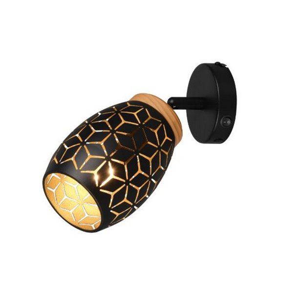 Aplique de Pared BIDAR con Interruptor incluido Bombilla excl. 1x E14 max. 10W IP20 Negro/Dorado