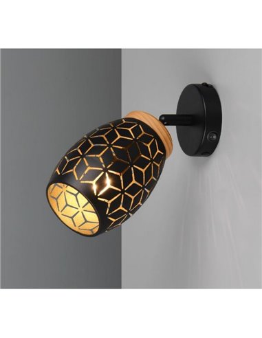 Aplique de Pared BIDAR con Interruptor incluido Bombilla excl. 1x E14 max. 10W IP20 Negro/Dorado