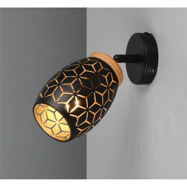 Aplique de Pared BIDAR con Interruptor incluido Bombilla excl. 1x E14 max. 10W IP20 Negro/Dorado