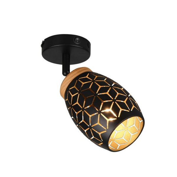 Aplique de Pared BIDAR con Interruptor incluido Bombilla excl. 1x E14 max. 10W IP20 Negro/Dorado