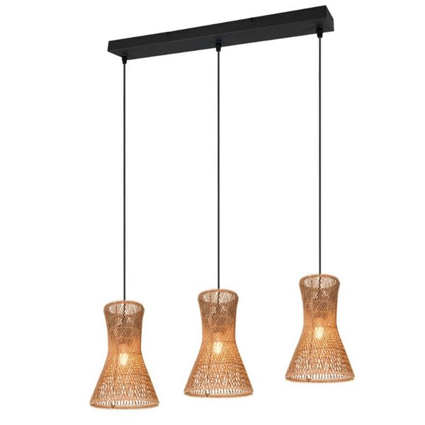 Luminária de teto BIJOU com 3 cúpulas de papel trançado e altura ajustável Lâmpada excl. 3x E27 máx. 10 W IP20