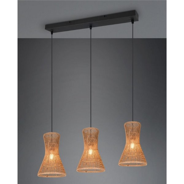 Luminária de teto BIJOU com 3 cúpulas de papel trançado e altura ajustável Lâmpada excl. 3x E27 máx. 10 W IP20