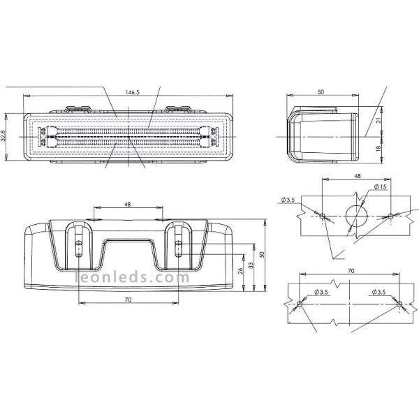 Luz diurna LED 12/24V de Was homologado con soporte de sujección | LeonLeds