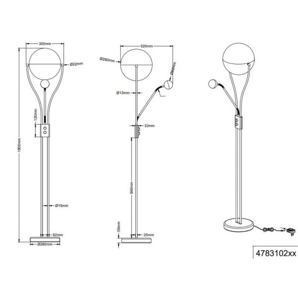 Lámpara de pie LED CHRIS con Brazo Ajustable y 2 Interruptores 18W/3,8W 3000K IP20 Marrón