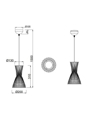 Lámpara de Techo BIJOU 1 Pantalla de Papel Trenzado y Altura ajustable Bombilla excl. 1x E27 max. 10W IP20