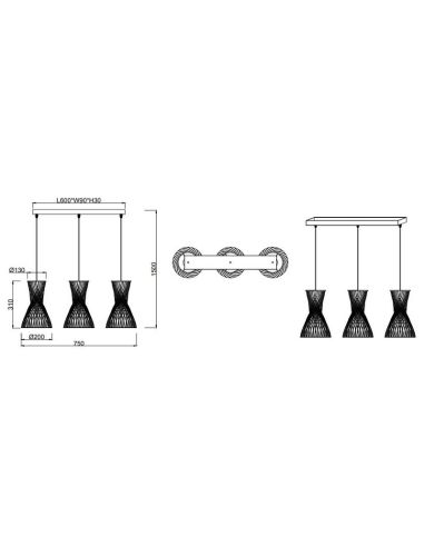 Plafonnier BIJOU 3 abat-jours en...