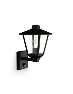 Aplique de pared hacia arriba KINNO, con sensor de movimiento, negro tipo farola, E27 sin bombilla, max 25W