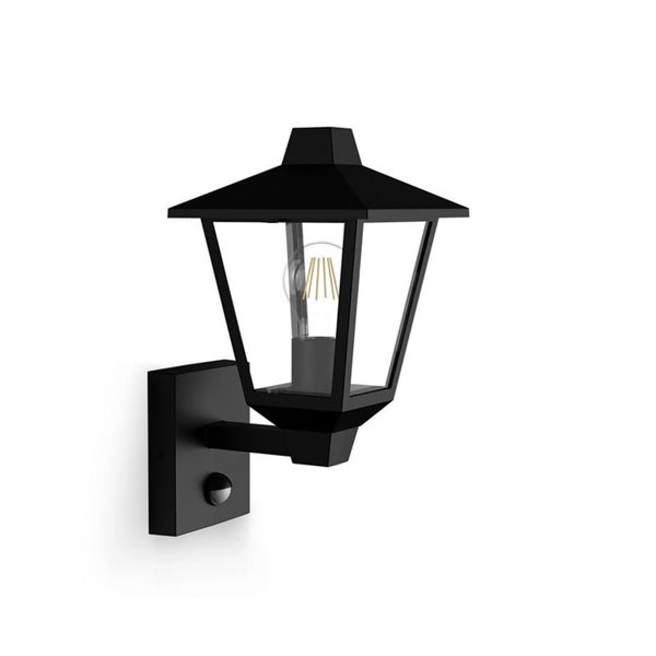 Aplique de pared hacia arriba KINNO, con sensor de movimiento, negro tipo farola, E27 sin bombilla, max 25W