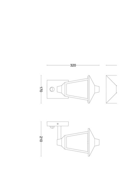 Aplique de pared hacia arriba KINNO, con sensor de movimiento, negro tipo farola, E27 sin bombilla, max 25W