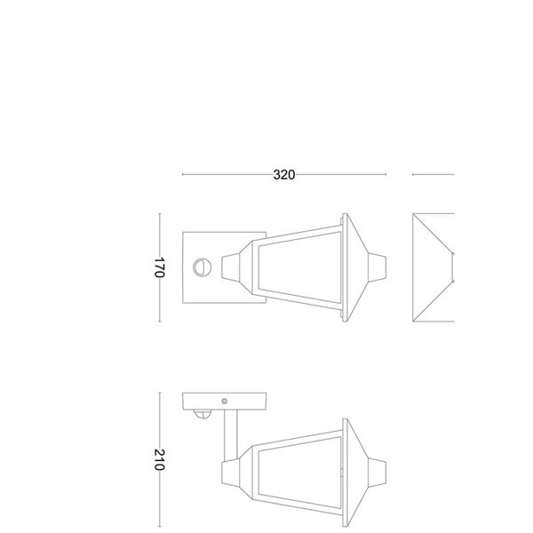 Aplique de pared hacia arriba KINNO, con sensor de movimiento, negro tipo farola, E27 sin bombilla, max 25W