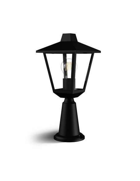 Baliza exterior de aluminio KINNO, negro tipo farola, E27 no incluida, máx 25W