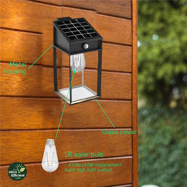 Aplique solar cuadrado exterior GERI SQ, sensor de movimiento, ultraeficiente con bombilla solar reemplazable, 2700K/4000K 