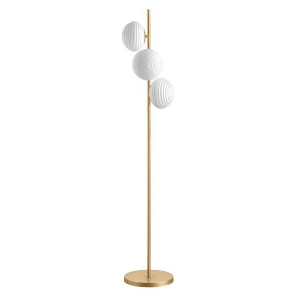 Lámpara de Pie minimalista con 3 tulipas redondas blancas CIAO, 3xE27 Ø18, latón mate/negro