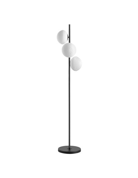 Lampadaire minimaliste avec 3 abat-jours ronds blancs CIAO, 3xE27 Ø18, laiton mat/noir
