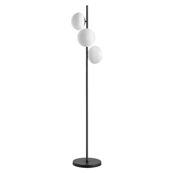 Lámpara de Pie minimalista con 3 tulipas redondas blancas CIAO, 3xE27 Ø18, latón mate/negro