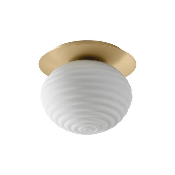 Plafón de techo CIAO, con tulipa redonda a ondas, 1XE27 Ø24, latón mate/negro