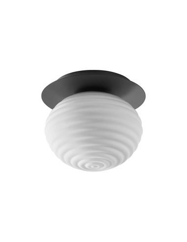 Plafón de techo CIAO, con tulipa redonda a ondas, 1XE27 Ø24, latón mate/negro
