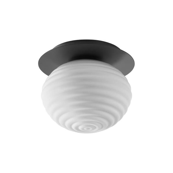 Plafón de techo CIAO, con tulipa redonda a ondas, 1XE27 Ø24, latón mate/negro