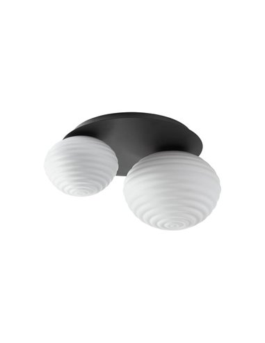 Plafón de techo con 2 tulipas CIAO, 1xE27 Ø24  - 1xE27 Ø18, latón mate/negro