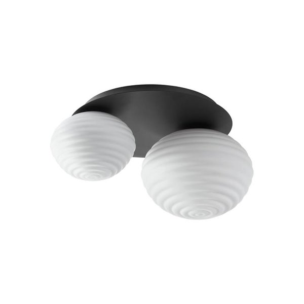 Plafón de techo con 2 tulipas CIAO, 1xE27 Ø24  - 1xE27 Ø18, latón mate/negro