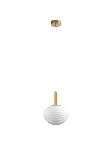 Luminária pendente de teto CIAO, com 1 abajur redondo branco, 1XE27 Ø18, latão mate/preto
