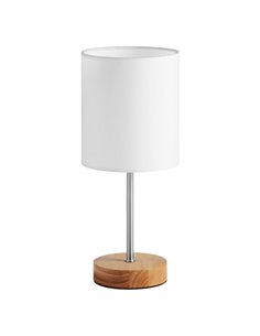 Lampe de table avec base en bois SET WOOD, abat-jour blanc, E14, chrome/laiton/blanc mat