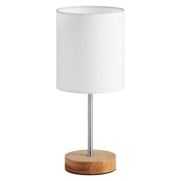 Lámpara de sobremesa con base madera SET WOOD, pantalla blanca, E14, cromo/latón/blanco mate