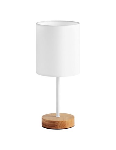 Lámpara de sobremesa con base madera SET WOOD, pantalla blanca, E14, cromo/latón/blanco mate