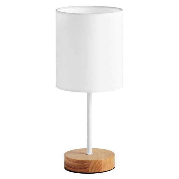 Candeeiro de mesa com base de madeira SET WOOD, abajur branco, E14, cromado/latão/branco mate