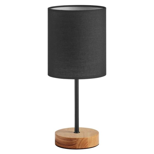 Candeeiro de mesa com base de madeira SET WOOD, abajur preto, E14