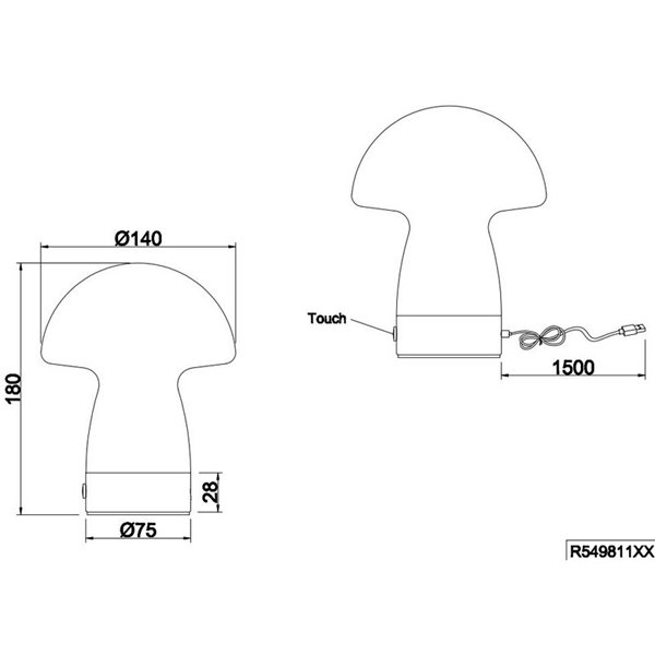 Lampe de table LED à chargement USB DOOLEY avec interrupteur à 3 intensités 1,5 W 140 lm 3000 K IP20