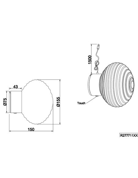Luminária de parede LED com vidro decorativo e interruptor de toque integrado EARL 1,5 W 140 lm 3000 K IP20