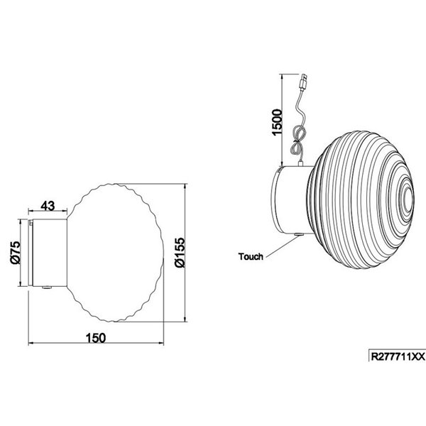 Applique LED avec verre décoratif et interrupteur tactile intégré EARL 1,5W 140lm 3000K IP20