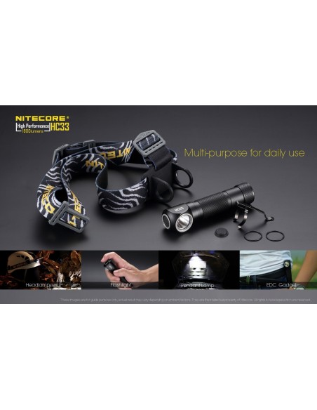 Linterna Frontal de Cabeza LED Potente Nitecore HC33 1800Lm model 2018 con cinta de nylon para 1 bateria 18650 | LeonLeds Ilumin