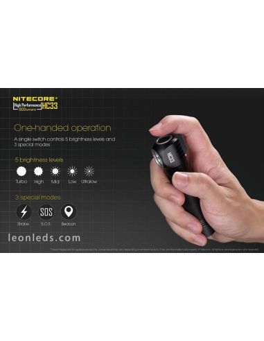 Linterna Frontal de Cabeza LED Potente Nitecore HC33 1800Lm model 2018 con cinta de nylon para 1 bateria 18650 | LeonLeds Ilumin