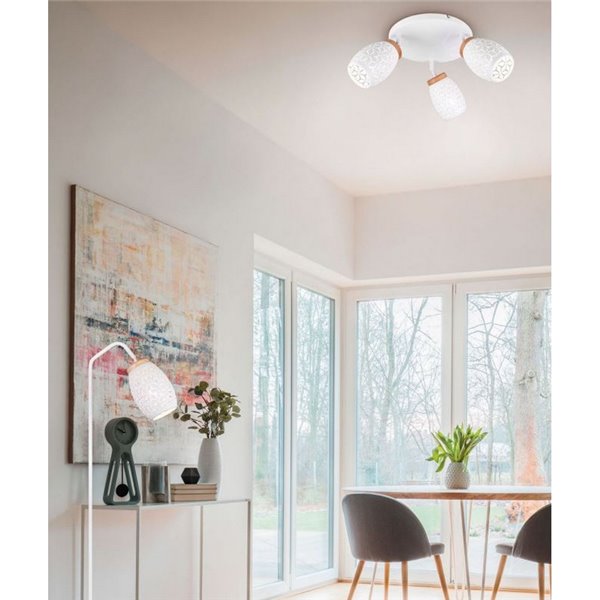 Plafón de Techo con 3 Focos Metálico BIDAR Bombillas excl. 3x E14 max. 10W IP20 Blanco