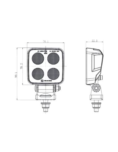 Dimensões Luz de trabalho LED quadrada 2.976 Lm 12 V 24 V | Luz de ré aprovada R10 R23