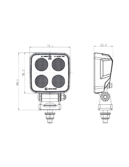 Dimensões Luz de trabalho LED quadrada 2.976 Lm 12 V 24 V | Luz de ré aprovada R10 R23