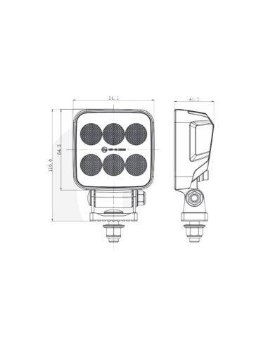 Medidas Faro de Trabajo LED Cuadrado Potente 36W 5.700Lm 12V 24V | Iluminación Largo Alcance