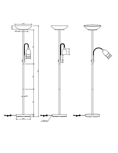 Lampadaire GERRY 2 lumières indépendantes et bras de lecture flexible excl. 2xE27/1xE14 max.18/10W IP20