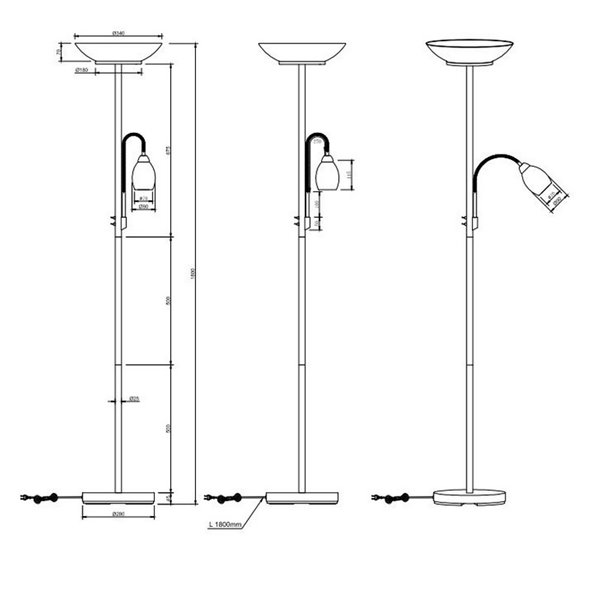 Lampadaire GERRY 2 lumières indépendantes et bras de lecture flexible excl. 2xE27/1xE14 max.18/10W IP20