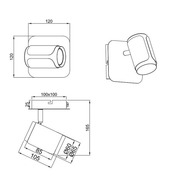 Spot mural ou plafonnier GILLAN avec interrupteur intégré ampoule excl. 1x GU10 max. 10 W IP20
