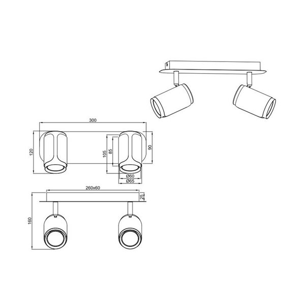 Regleta de 2 focos orientables GILLAN bombilla excl. 2x GU10 max. 10W IP20 blanco
