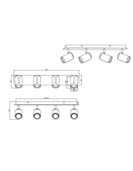 Regleta de 4 focos GILLAN orientables bombilla excl. 4x GU10 max. 10W IP20 blanco