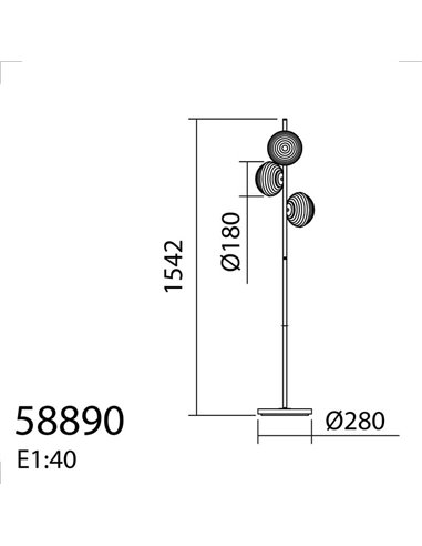 Lampadaire minimaliste avec 3 abat-jours ronds blancs CIAO, 3xE27 Ø18, laiton mat/noir