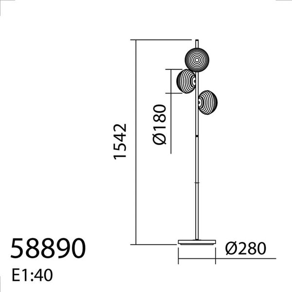 Luminária de chão minimalista com 3 abajures redondos brancos CIAO, 3xE27 Ø18, latão mate/preto