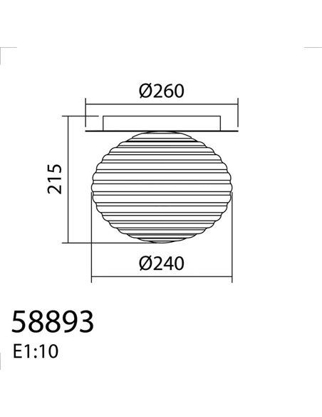 Plafón de techo CIAO, con tulipa redonda a ondas, 1XE27 Ø24, latón mate/negro